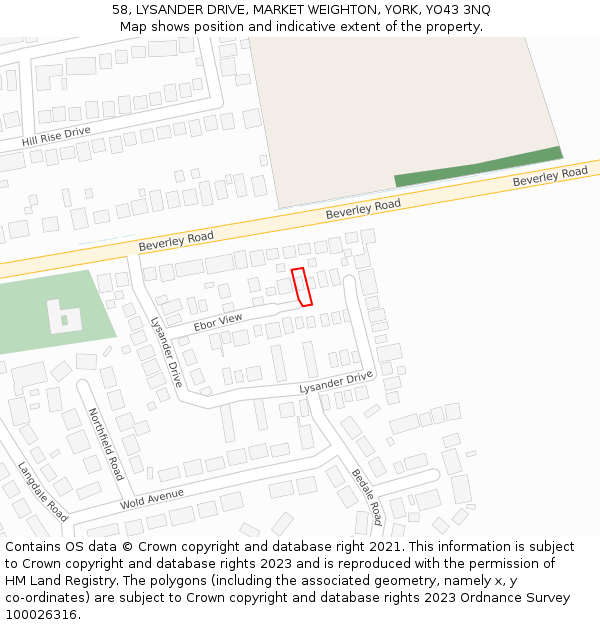 58, LYSANDER DRIVE, MARKET WEIGHTON, YORK, YO43 3NQ: Location map and indicative extent of plot