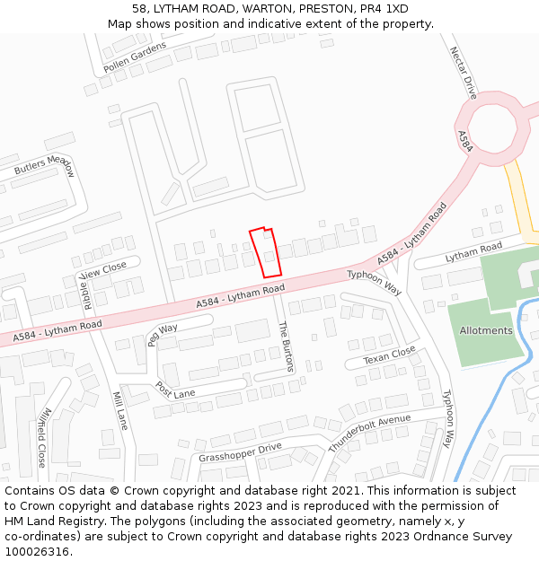 58, LYTHAM ROAD, WARTON, PRESTON, PR4 1XD: Location map and indicative extent of plot