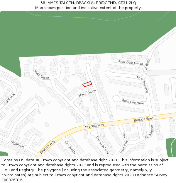 58, MAES TALCEN, BRACKLA, BRIDGEND, CF31 2LQ: Location map and indicative extent of plot