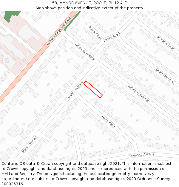 58, MANOR AVENUE, POOLE, BH12 4LD: Location map and indicative extent of plot