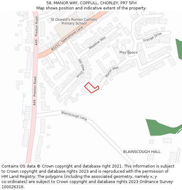 58, MANOR WAY, COPPULL, CHORLEY, PR7 5FH: Location map and indicative extent of plot