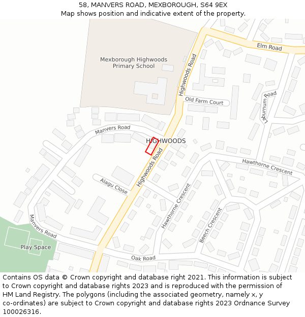 58, MANVERS ROAD, MEXBOROUGH, S64 9EX: Location map and indicative extent of plot
