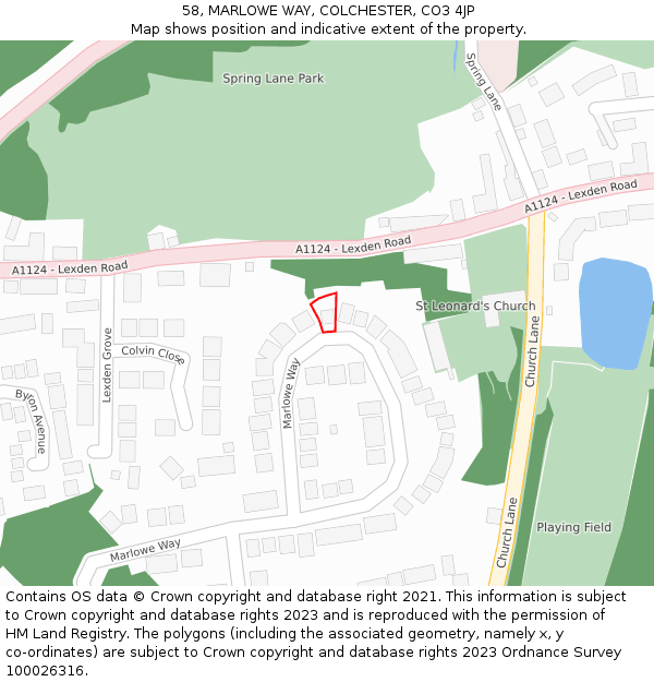 58, MARLOWE WAY, COLCHESTER, CO3 4JP: Location map and indicative extent of plot