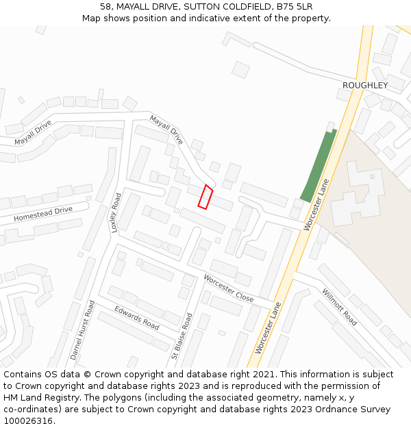 58, MAYALL DRIVE, SUTTON COLDFIELD, B75 5LR: Location map and indicative extent of plot