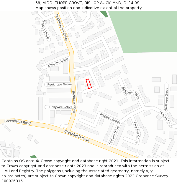 58, MIDDLEHOPE GROVE, BISHOP AUCKLAND, DL14 0SH: Location map and indicative extent of plot