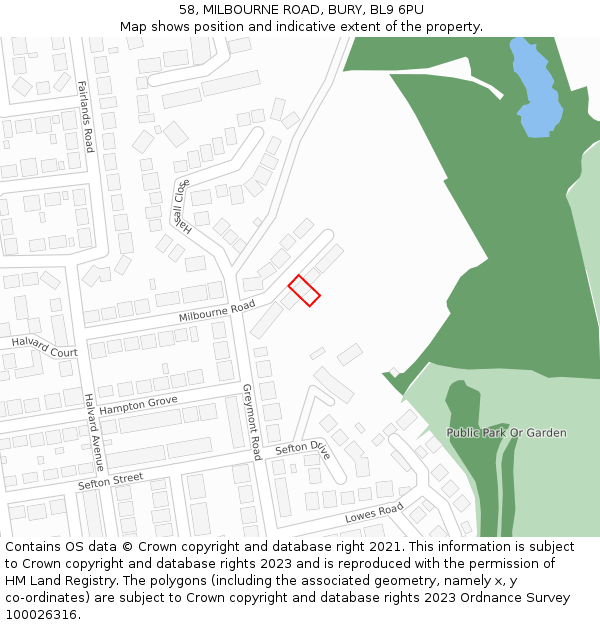 58, MILBOURNE ROAD, BURY, BL9 6PU: Location map and indicative extent of plot
