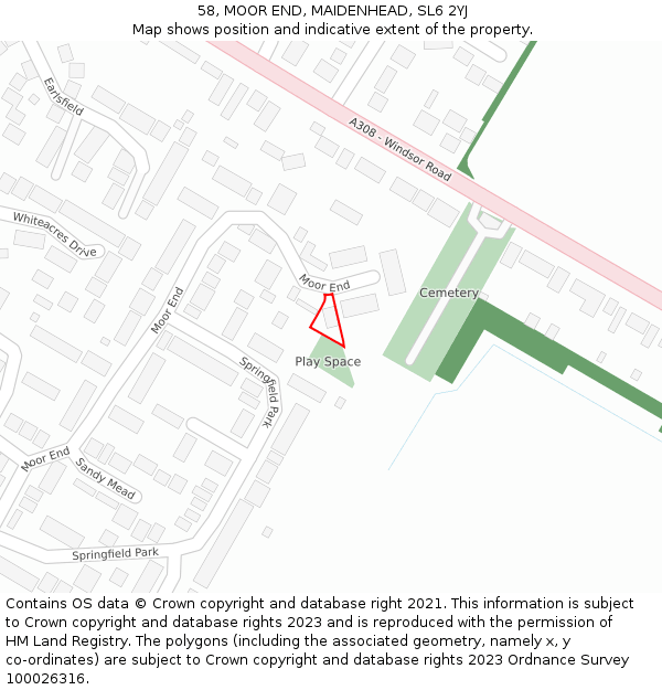 58, MOOR END, MAIDENHEAD, SL6 2YJ: Location map and indicative extent of plot