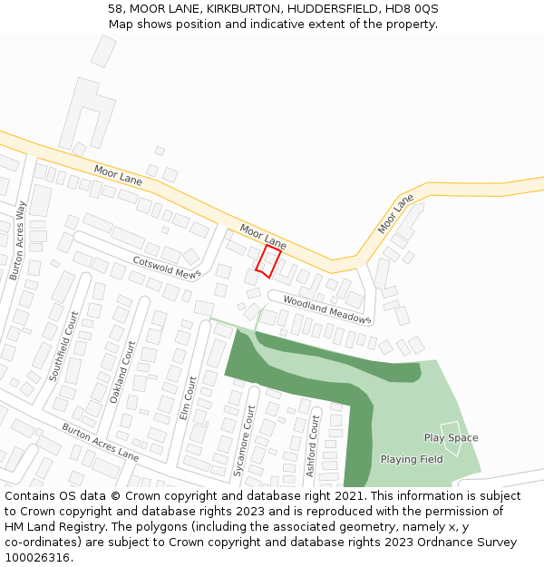 58, MOOR LANE, KIRKBURTON, HUDDERSFIELD, HD8 0QS: Location map and indicative extent of plot