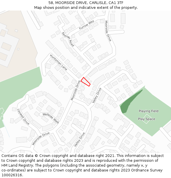 58, MOORSIDE DRIVE, CARLISLE, CA1 3TF: Location map and indicative extent of plot