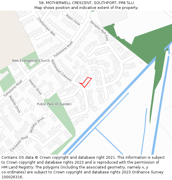 58, MOTHERWELL CRESCENT, SOUTHPORT, PR8 5LU: Location map and indicative extent of plot