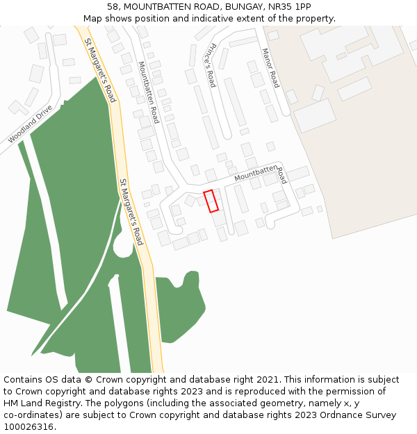 58, MOUNTBATTEN ROAD, BUNGAY, NR35 1PP: Location map and indicative extent of plot
