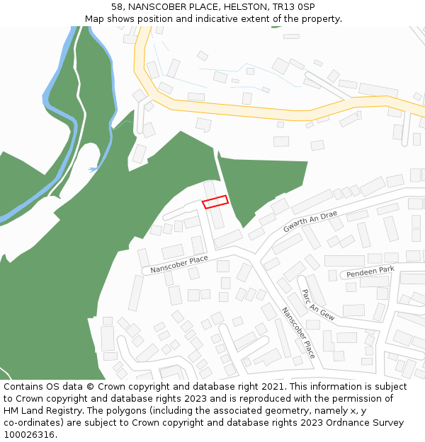 58, NANSCOBER PLACE, HELSTON, TR13 0SP: Location map and indicative extent of plot