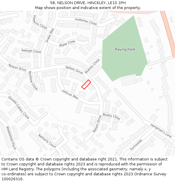 58, NELSON DRIVE, HINCKLEY, LE10 1PH: Location map and indicative extent of plot