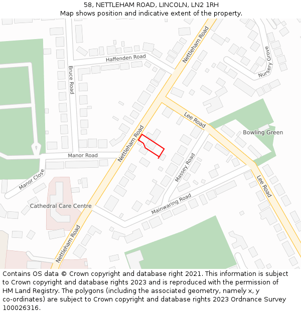 58, NETTLEHAM ROAD, LINCOLN, LN2 1RH: Location map and indicative extent of plot