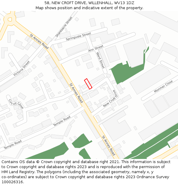 58, NEW CROFT DRIVE, WILLENHALL, WV13 1DZ: Location map and indicative extent of plot