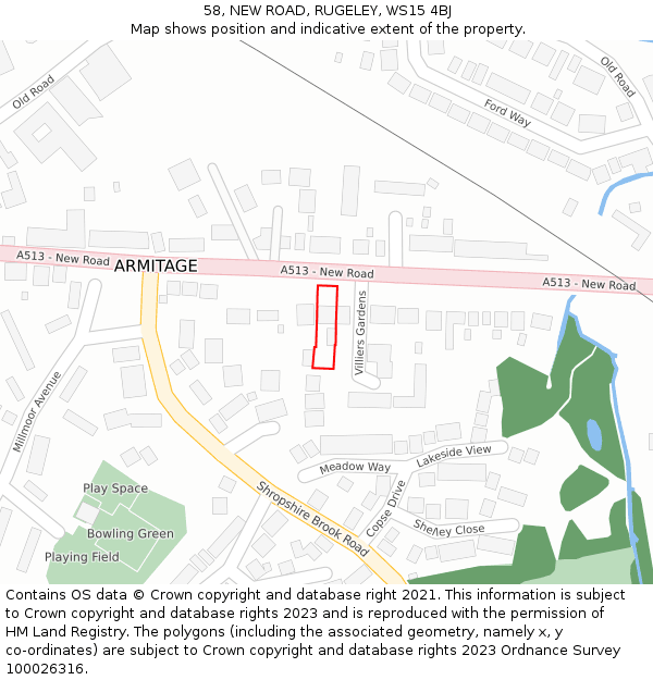 58, NEW ROAD, RUGELEY, WS15 4BJ: Location map and indicative extent of plot