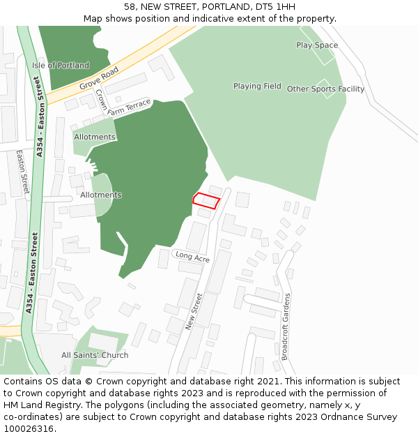 58, NEW STREET, PORTLAND, DT5 1HH: Location map and indicative extent of plot