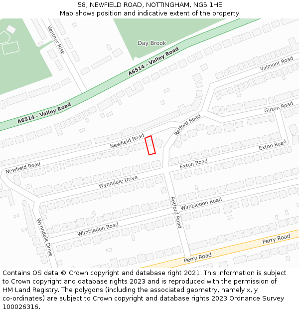 58, NEWFIELD ROAD, NOTTINGHAM, NG5 1HE: Location map and indicative extent of plot
