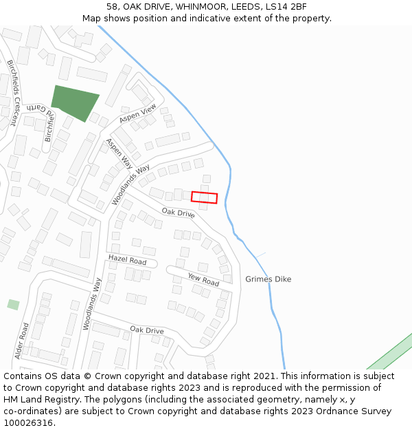 58, OAK DRIVE, WHINMOOR, LEEDS, LS14 2BF: Location map and indicative extent of plot