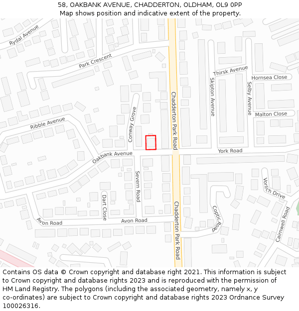 58, OAKBANK AVENUE, CHADDERTON, OLDHAM, OL9 0PP: Location map and indicative extent of plot