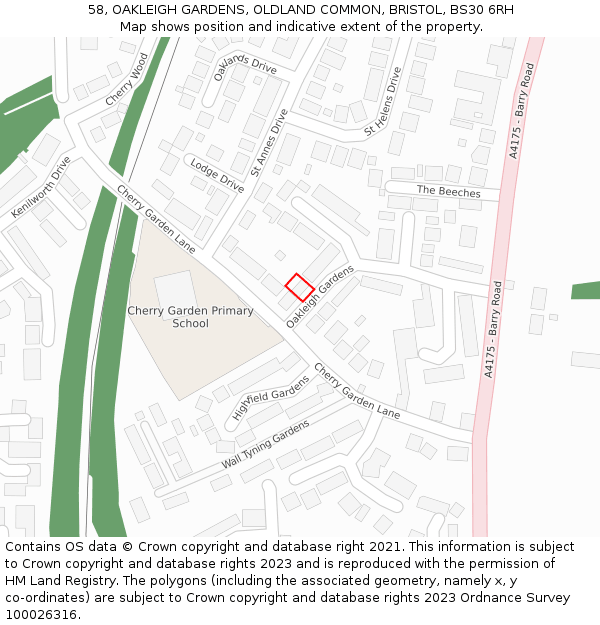 58, OAKLEIGH GARDENS, OLDLAND COMMON, BRISTOL, BS30 6RH: Location map and indicative extent of plot