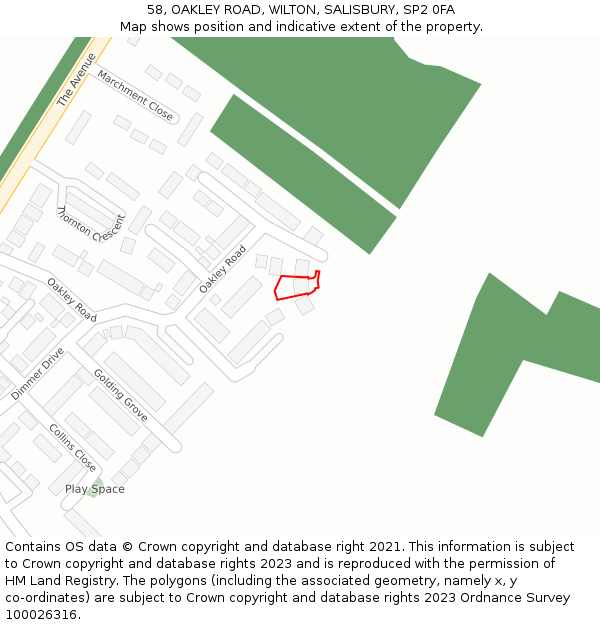 58, OAKLEY ROAD, WILTON, SALISBURY, SP2 0FA: Location map and indicative extent of plot