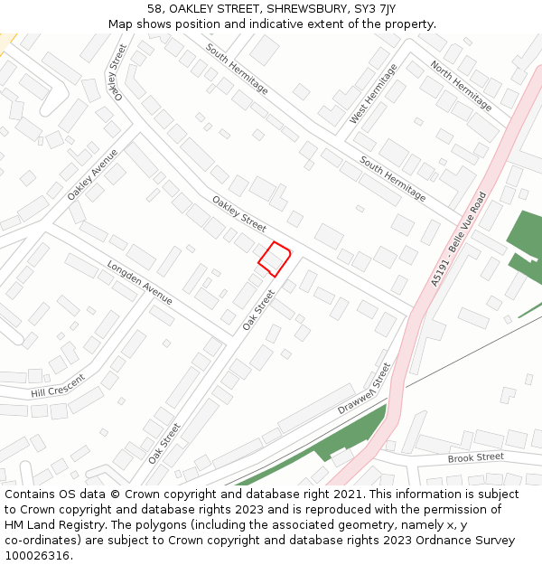 58, OAKLEY STREET, SHREWSBURY, SY3 7JY: Location map and indicative extent of plot
