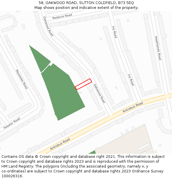 58, OAKWOOD ROAD, SUTTON COLDFIELD, B73 5EQ: Location map and indicative extent of plot