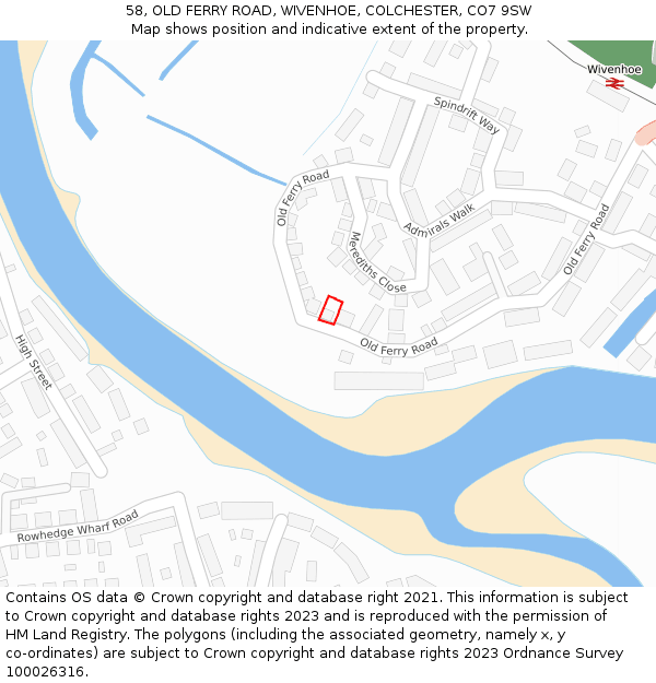 58, OLD FERRY ROAD, WIVENHOE, COLCHESTER, CO7 9SW: Location map and indicative extent of plot