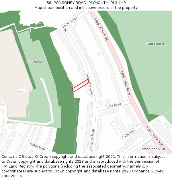 58, PONSONBY ROAD, PLYMOUTH, PL3 4HP: Location map and indicative extent of plot