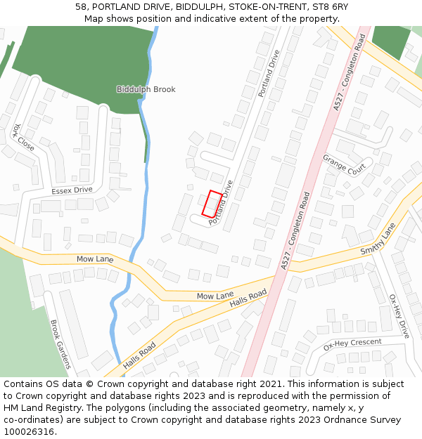 58, PORTLAND DRIVE, BIDDULPH, STOKE-ON-TRENT, ST8 6RY: Location map and indicative extent of plot