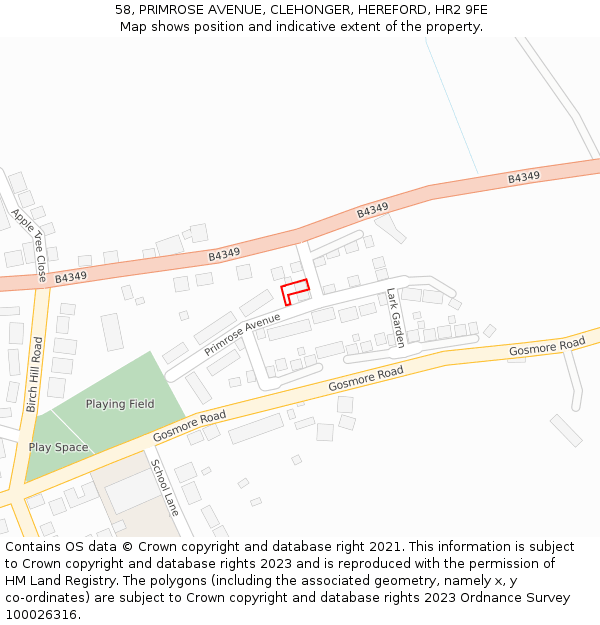 58, PRIMROSE AVENUE, CLEHONGER, HEREFORD, HR2 9FE: Location map and indicative extent of plot