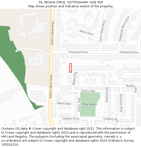 58, REGINA DRIVE, NOTTINGHAM, NG8 3NP: Location map and indicative extent of plot