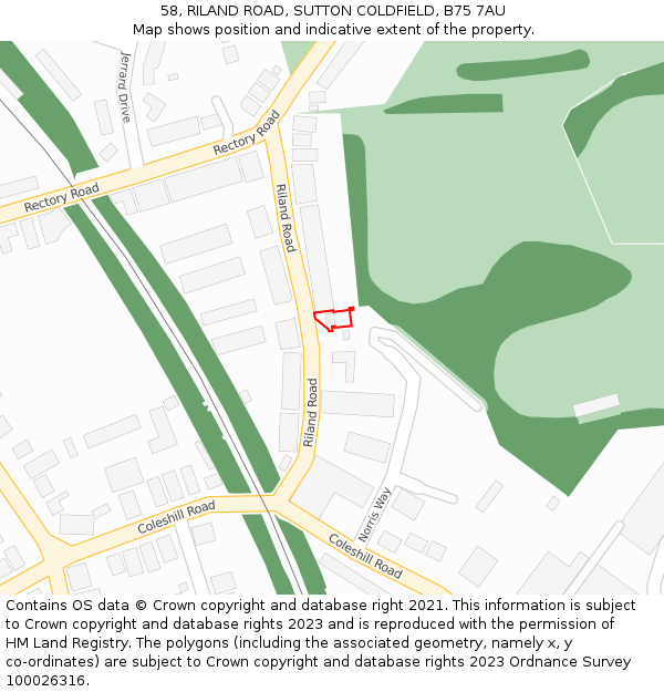 58, RILAND ROAD, SUTTON COLDFIELD, B75 7AU: Location map and indicative extent of plot