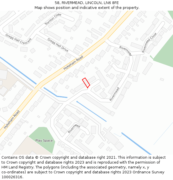 58, RIVERMEAD, LINCOLN, LN6 8FE: Location map and indicative extent of plot