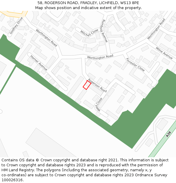 58, ROGERSON ROAD, FRADLEY, LICHFIELD, WS13 8PE: Location map and indicative extent of plot