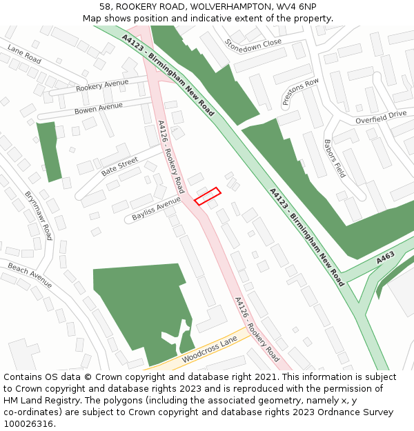 58, ROOKERY ROAD, WOLVERHAMPTON, WV4 6NP: Location map and indicative extent of plot