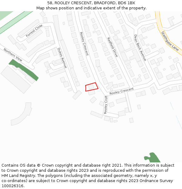 58, ROOLEY CRESCENT, BRADFORD, BD6 1BX: Location map and indicative extent of plot
