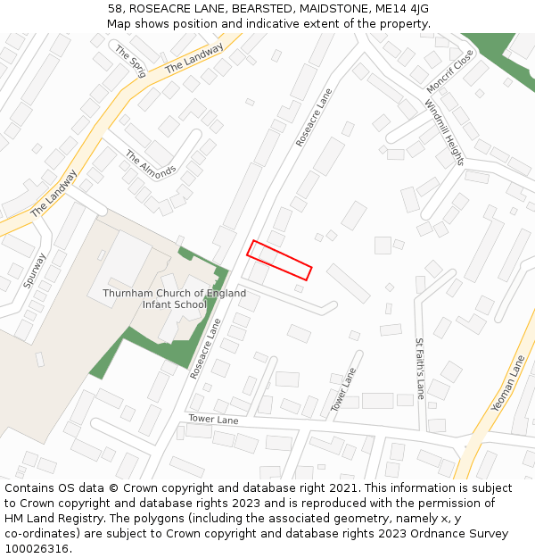 58, ROSEACRE LANE, BEARSTED, MAIDSTONE, ME14 4JG: Location map and indicative extent of plot