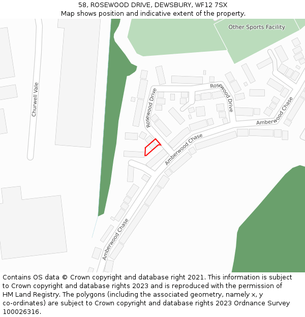 58, ROSEWOOD DRIVE, DEWSBURY, WF12 7SX: Location map and indicative extent of plot