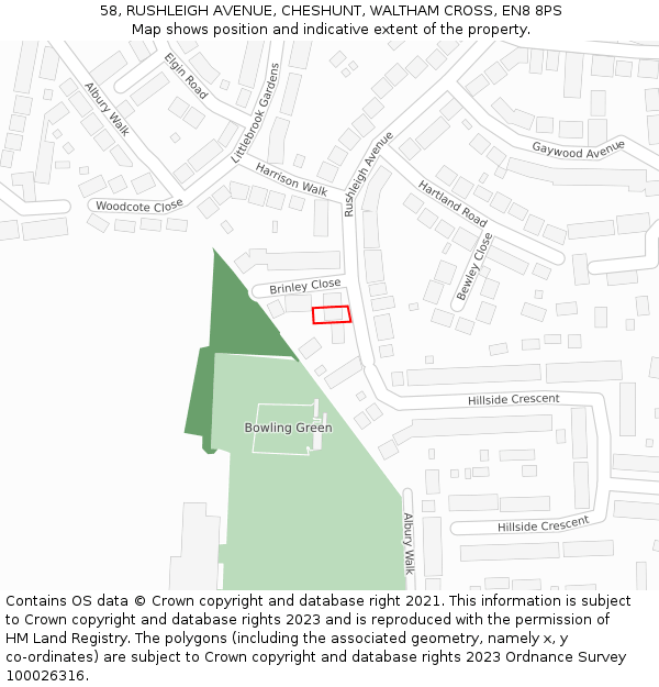 58, RUSHLEIGH AVENUE, CHESHUNT, WALTHAM CROSS, EN8 8PS: Location map and indicative extent of plot