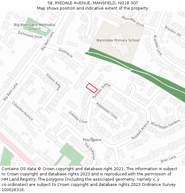 58, RYEDALE AVENUE, MANSFIELD, NG18 3GT: Location map and indicative extent of plot