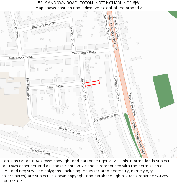 58, SANDOWN ROAD, TOTON, NOTTINGHAM, NG9 6JW: Location map and indicative extent of plot