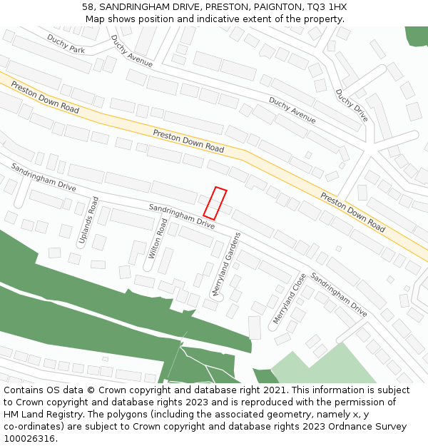 58, SANDRINGHAM DRIVE, PRESTON, PAIGNTON, TQ3 1HX: Location map and indicative extent of plot
