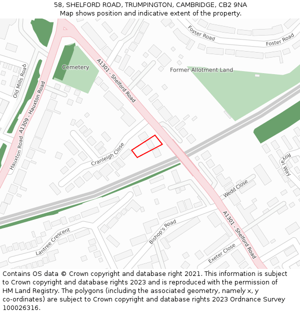58, SHELFORD ROAD, TRUMPINGTON, CAMBRIDGE, CB2 9NA: Location map and indicative extent of plot