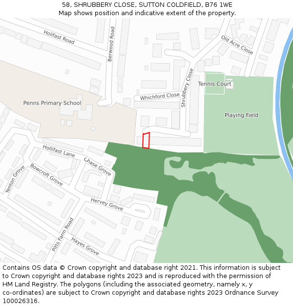 58, SHRUBBERY CLOSE, SUTTON COLDFIELD, B76 1WE: Location map and indicative extent of plot
