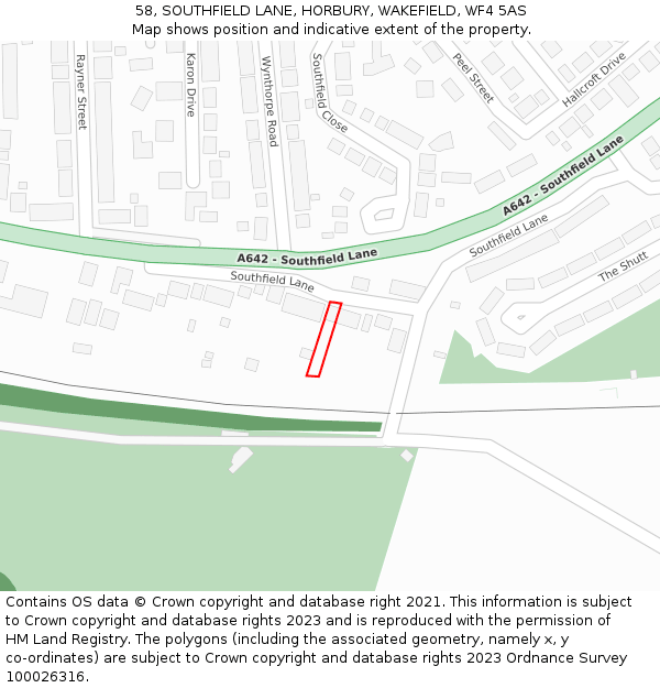 58, SOUTHFIELD LANE, HORBURY, WAKEFIELD, WF4 5AS: Location map and indicative extent of plot