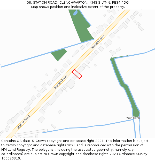 58, STATION ROAD, CLENCHWARTON, KING'S LYNN, PE34 4DG: Location map and indicative extent of plot