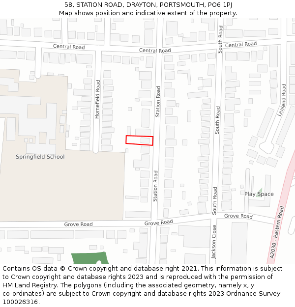 58, STATION ROAD, DRAYTON, PORTSMOUTH, PO6 1PJ: Location map and indicative extent of plot