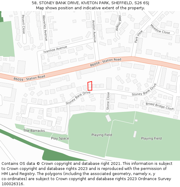 58, STONEY BANK DRIVE, KIVETON PARK, SHEFFIELD, S26 6SJ: Location map and indicative extent of plot
